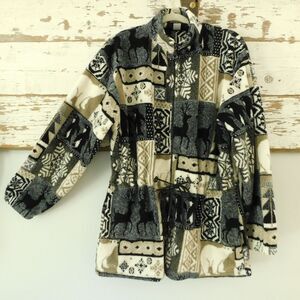 Pure Alaska Winter Coat Women's Large Sherpa Fleece 80s Vintage Zip Multicolor